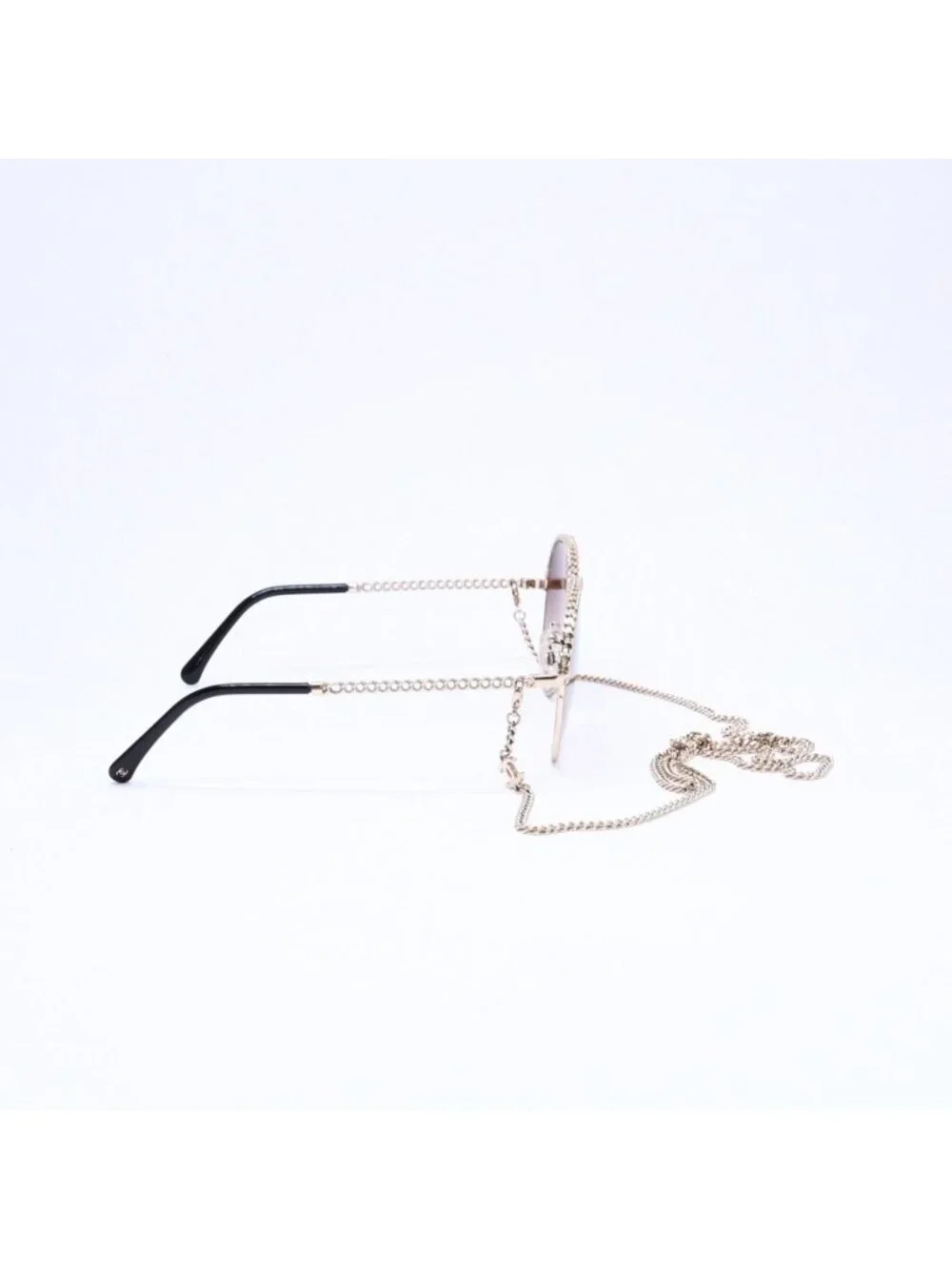 Chanel with Chain Sunglasses Metal Gold Eyewear
